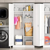 Greenvelly Metal Wardrobe Cabinet with Locking Doors, 72" H x 36" W White Metal Wardrobe Closet Cabinet with Hanging Rods and Adjustable Shelves, Steel Storage Closet for Home, Office, Employee, Gym Greenvelly