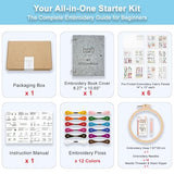 Bmtbu 2026 Upgraded Embroidery Stitch Book Kit with 8.27"x10.65" Portable Loose-Leaf Cover, 6 Fabric Pages, Complete Toolkit, Easy Instructions & Video Tutorials. (Classic)