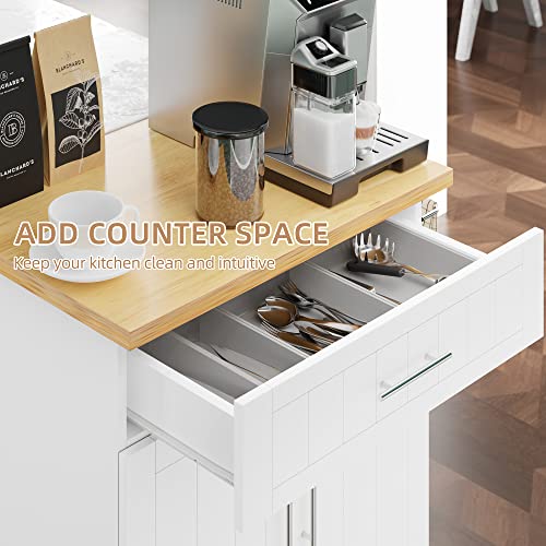 Shintenchi Kitchen Island Cart with Storage,Rolling Side Table on Wheels with Large Worktop, Cabinet,Towel Rack and Drawers for Kitchen,Dinning Room, White Shintenchi