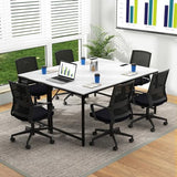 Tangkula 60" Conference Desk Set of 6, Modern Boardroom Desk with Storage Bag, Headphone Hook, Sturdy Metal Frame, Rectangular Seminar Table with Charging Station Tangkula
