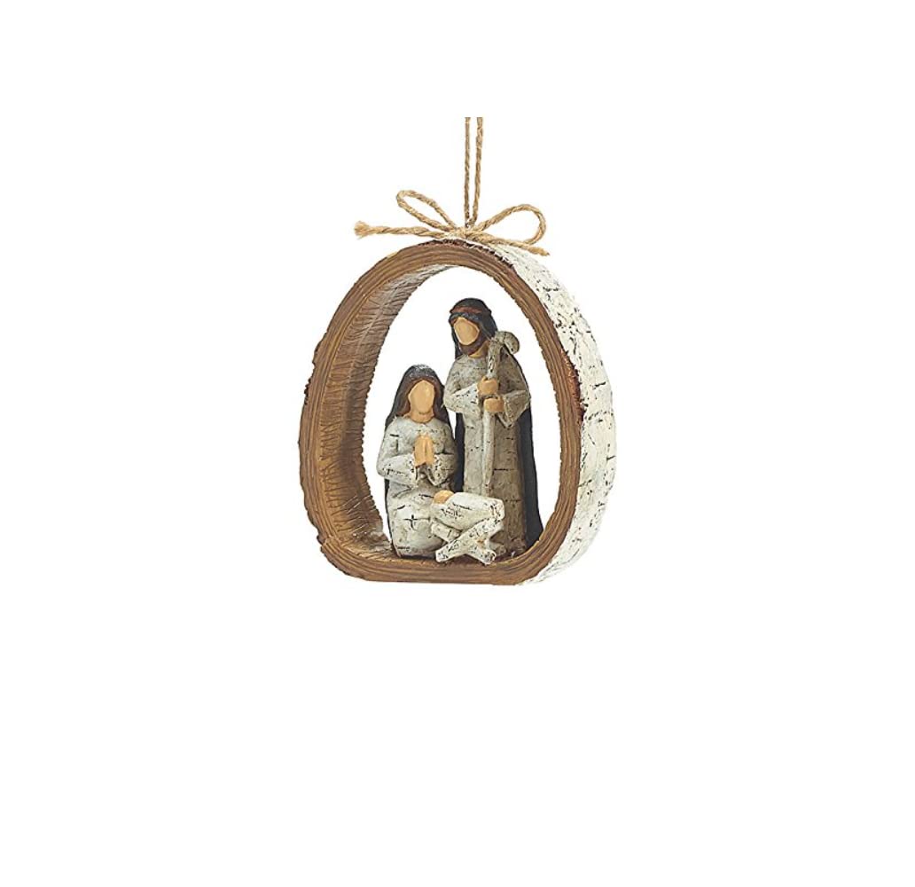 Burton & Burton 9728076 Birch Bark Ring Resin Holy Family Resin Ornament, each, Multicolor