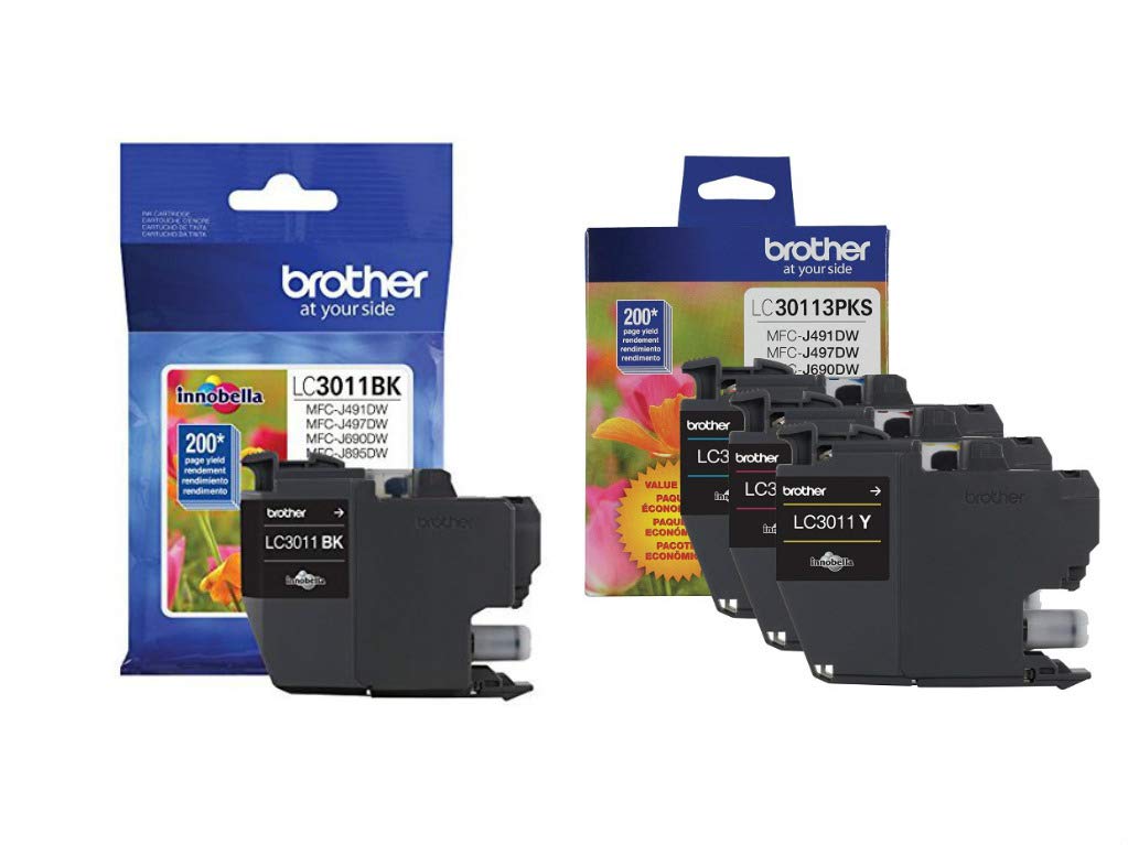 Brother Genuine LC3011BK, LC30113PKS Standard Yield Black/Cyan/Magenta/Yellow Ink Cartridge Set, LC3011