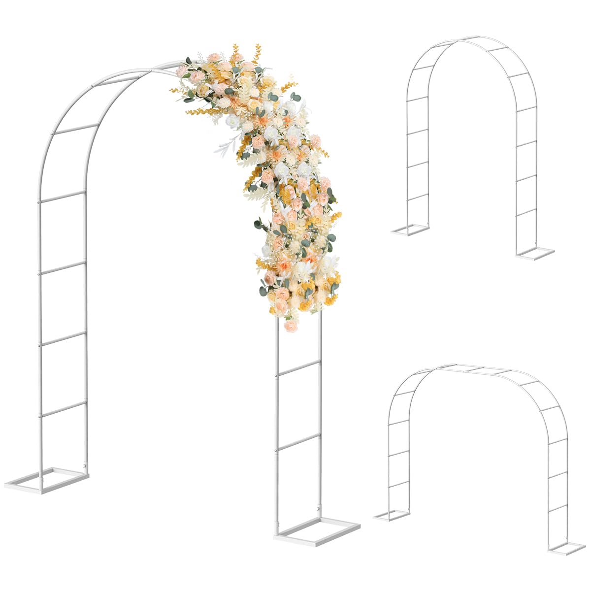 HEOMU Metal Garden Arch Trellis, 5.3 Feet Wide x 7.6 Feet High or 7.9 Feet Wide x 6.3 Feet High, Assemble Freely 2 Sizes, Garden Arbor for Climbing Plant Outdoor & Indoor, Wedding Party Bridal, White HEOMU