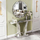 LUMISOL Mirrored Console Table, 43 Inch Silver Entryway Table with Curved Stone-Inlaid Legs, Modern Mirror-Decorated Sofa Table Behind Couch, Side Table for Living Room Foyer Hallway, Silver LUMISOL