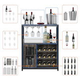IDEALHOUSE 3-Tier Wine Bar Cabinet with Detachable Wine Rack and Storage Space, Buffet Cabinet with Glass Holder and Mesh Door, for Kitchen, Living Room and Bar (Dark Wood) IDEALHOUSE
