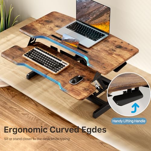 JYLH JOYSEEKER Standing Desk Converter 32 inch, Height Adjustable Sit Stand Desk Riser, Quick Sit to Stand Desktop Dual Monitor Riser Workstation for Home Office with Keyboard Tray, Rustic Brown JYLH JOYSEEKER