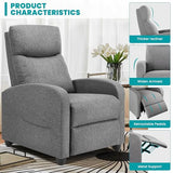 Sweetcrispy Recliner Chair Fabric Recliner Sofa No Massage, Home Theater Seating with Lumbar Support, Adjustable Push Back Overstuffed High-Density Sponge Reclining for Living Room, Grey
