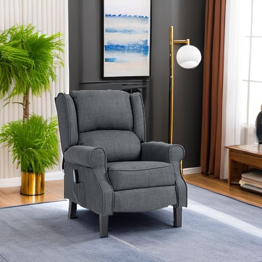 HOMCOM Vibrating Massage Recliner Chair for Living Room, Reclining Wingback Single Sofa with Heat, Linen Fabric Push Back Accent Chair with Footrest, Side Pocket, Charcoal Gray HOMCOM