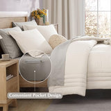 Monbix Queen Comforter Set - 7 Pieces Snow White Bed in a Bag Queen Bedding Sets with Comforters, All Seasons Comforter Bed Set with Sheets, Pillowcases & Shams Monbix
