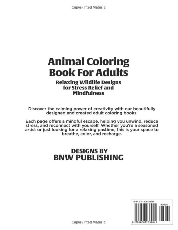 Animal Coloring Book for Adults: Relaxing Wildlife Designs for Stress Relief and Mindfulness WoodArtSupply