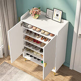 Tribesigns Shoe Cabinet with Doors, 6-Tier Shoe Storage Cabinet with Adjustable Shelves, Wooden Shoes Rack Shoe Storage Organizer for Entryway, Hallway, Closet, Living Room, White & Gold Tribesigns
