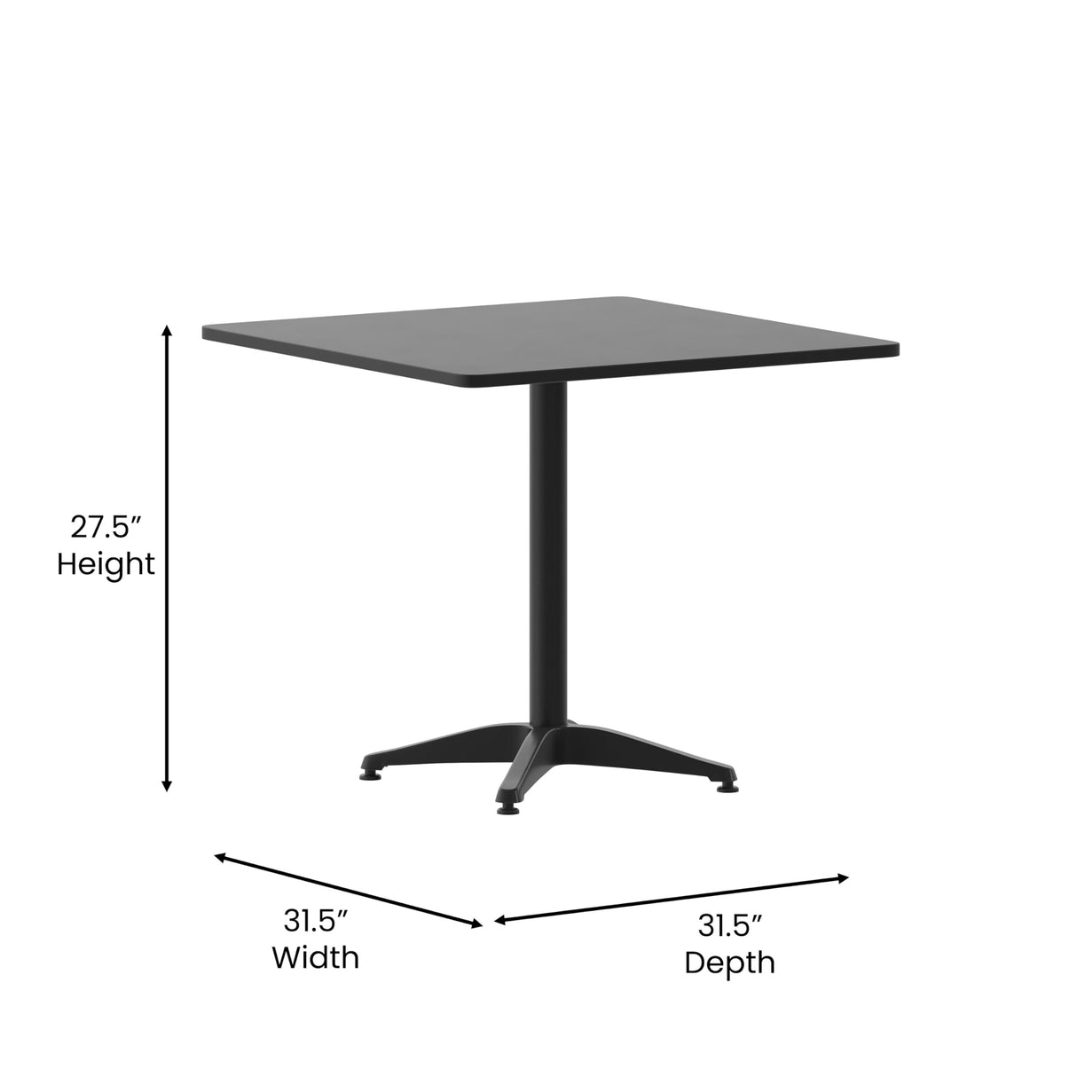Flash Furniture Mellie 31.5'' Square Aluminum Indoor-Outdoor Table with Base, Black Flash Furniture