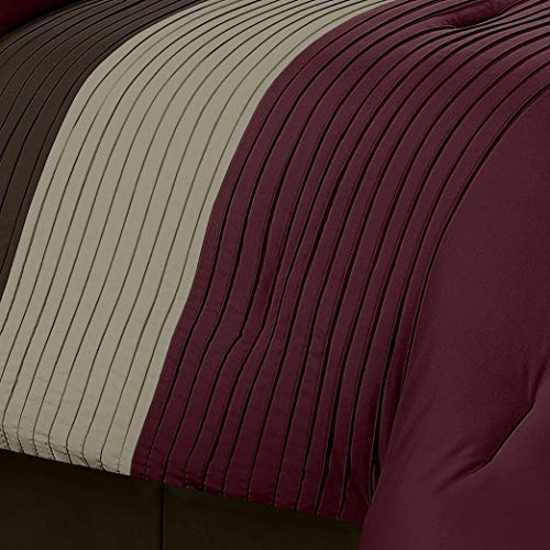 Chezmoi Collection Loft 8-Piece Luxury Striped Comforter Set (Full, Burgundy/Coffee/Brown) Chezmoi Collection