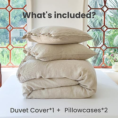Simple&Opulence 100% Linen Duvet Cover Set 2pcs with Coconut Button Closure Natural French Washed Flax Solid Color Soft Breathable Farmhouse Bedding - Linen, Twin Size Simple&Opulence