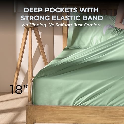 Mayil Manor 100% Natural Cotton Sheets Queen Size Bed Set | 500 TC Single-Ply Sateen Weave | Soft, Breathable, Hypoallergenic Solid 4-Piece Bedding with Deep Pocket Fitted, Flat, Pillowcase | Sage Mayil Manor