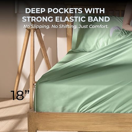 Mayil Manor 100% Natural Cotton Sheets Queen Size Bed Set | 500 TC Single-Ply Sateen Weave | Soft, Breathable, Hypoallergenic Solid 4-Piece Bedding with Deep Pocket Fitted, Flat, Pillowcase | Sage Mayil Manor