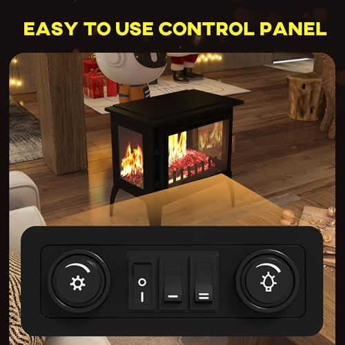 HOMCOM 24" Electric Fireplace Stove, Freestanding Infrared Fire Place Heater with Realistic Logs Flame, Adjustable Temperature, Overheat Protection, 1000W/1500W, Black HOMCOM