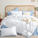 Bildenly Comforter Set Full Size White - Blue Bow Quilt Bedding Set 3 Pieces, Comforter Set Full, Soft & Lightweight Comforter(79‘’ x 90‘’) for Girl All Season & 2 Pillow Cases(30‘’x20‘’) Bildenly