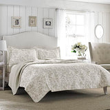 Laura Ashley - King Quilt Set, Soft Cotton Bedding with Reversible Design, Medium Weight for Year Round Use, 3 Piece Bed Set with Matching Pillowcases (Amberley Beige) Laura Ashley