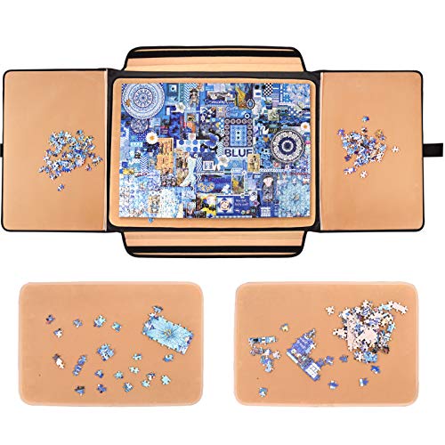 Rekcopu 1500 Pieces Jigsaw Puzzle Board, Portable Puzzle Board, Jigsaw Puzzle Table Board, Puzzle Keeper Puzzle Caddy with Sorting Trays & Detachable Board,Non-Slip Surface, Medium Rekcopu