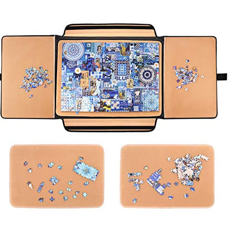 Rekcopu 1500 Pieces Jigsaw Puzzle Board, Portable Puzzle Board, Jigsaw Puzzle Table Board, Puzzle Keeper Puzzle Caddy with Sorting Trays & Detachable Board,Non-Slip Surface, Medium Rekcopu