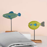 LIFKOME Nautical Fish Decor Wooden Fish Sculpture Wood Fish Statue on Base Stand Desktop Wood Fish Decor for Bathroom Bedroom Lake Beach House Decoration Blue Wood Fish Figurine LIFKOME