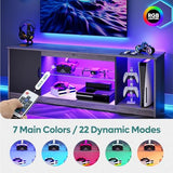 Bestier LED TV Stand for 55/60/65 Inch TV, Gaming Entertainment Center with Cabinet for PS5, Modern TV Cabinet with Adjustable Glass Shelves for Living Room, Bedroom 58 Inch, Grey Wash Bestier