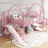 Bellemave House Loft Bed Full Size, Full Size Loft Bed with Storage Stairs and Open Wardrobe, Heavy Duty Loft Beds with Slide for Girls, Boys, Noise-Free Design Pink Bellemave