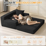 Erament Loveseat Boneless Convertible Sofa Bed, Folding Floor Futon Sleeper Sofa Couch Bed- Boneless Foldable Couch, Corduroy Pull Out Sofa Bed with 2 Pillows for Living Room & Bedroom Erament