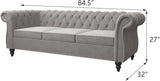 RUSTYER Chesterfield 3 Seater Sofa, Modern Velvet Tufted Couch 3 Seater with Rolled Arms and Nailhead Mid-Century Upholstered Couch for Living Room, Bedroom, Apartment and Office, Grey RUSTYER