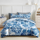 Nesker Comforter Set Full Size, Hawaiian Hawaii Flower 7 Pcs Bedding for Kids and Adults, Surf Hibiscus Floral Bed Sheet Sets with Fitted Sheet 2 Pillowcases & 2 Shams Nesker