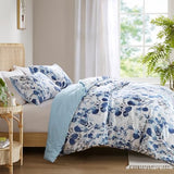 Regency Heights Lightweight Seersucker Botanical Queen Size Comforter Set, 3 Pieces Reversible Design Bed Comforter, Premium Microfiber Bedding Set, Comforter and Shams Set, Blue Regency Heights