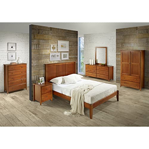 Camaflexi Shaker Style Queen Platform Bed in Cherry - Solid Wood with Slatted Foundation, No Box Spring Needed Camaflexi