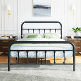 Shintenchi Full Size Metal Platform Bed Frame with Headboard & Footboard, Steel Slat Mattress Foundation, Under Bed Storage, Noise-Free, No Box Spring Needed, Black Round Shintenchi