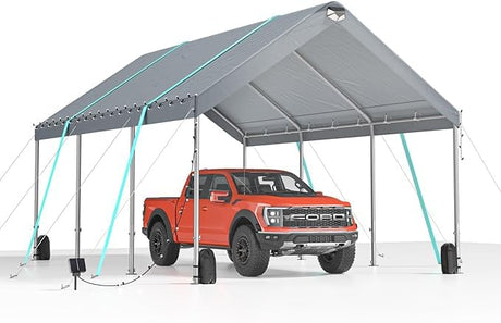 12*20 Heavy Duty Carport Canopy - Extra Large Portable Car Tent Garage with Adjustable Peak Height from 9.5ft to 11ft,Metal Roof &Side Walls for Car, SUV,Boats&Truck Party Tent Shelter Logic Storage ZJBFXY88