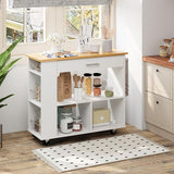 Shintenchi Kitchen Island on Wheels with Storage, Wheeled Island & Cart with 3-Tier Spice Rack, 3 Open Shelves and 1 Drawer, White Shintenchi