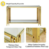 SSLine Modern Luxury Console Table Rectangular Glass Accent Entryway Table for Hallway Living Room, 2-Tier Storage, Gold Pipe Stainless Steel Frame Design SSLine