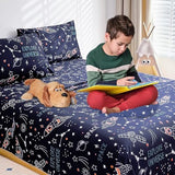 Homilay Twin Sheet Set Kids - Universe Navy 3 Pieces Soft Microfiber Cartoon Style Bedsheets for Boys Girls Teens, Oeko TEX, Breathable Deep Pocket Sheets(Space Rocket) Homilay