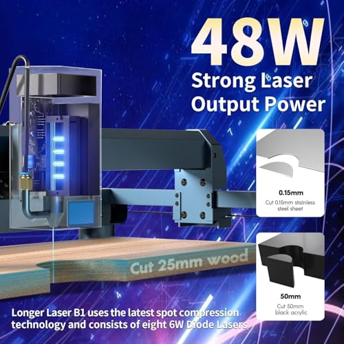 Longer B1 40W Laser Engraver, 48000mW Output Laser Cutter Machine with Auto Air Assist, Engraving Area 17.72"x17.32", DIY Laser Engraver for Wood and Metal，Engraving Speed of 36000 mm/min QFLONGER