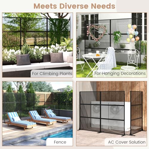 Giantex Metal Privacy Screen 72''H x 48''W, Powder-Coated Decorative Outdoor Fence Panel, Wall Divider for Room Separation, Freestanding Patio Divider with H-Shaped Base for Yard (Mesh Pattern) Giantex