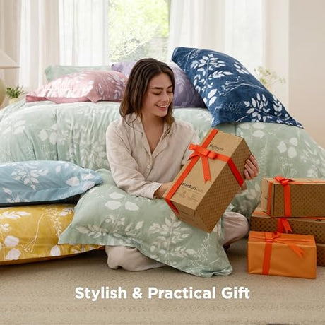 Bedsure Twin Comforter Set - 5 Pieces Floral Sage Green Soft Bedding Sets, Twin Bed in a Bag with Botanical Flowers Comforter, Sheets, Pillowcase & Sham Bedsure
