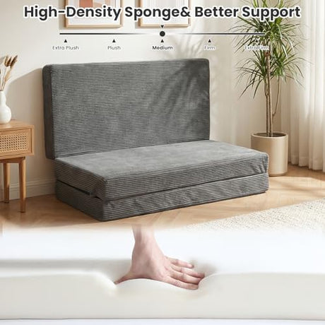 Erament Folding Mattress Queen Size, Trifold Mattress 6 inch Foldable Futon Sofa Bed with Corduroy Cover, Memory Foam Mattress Topper with Carry Handle Erament