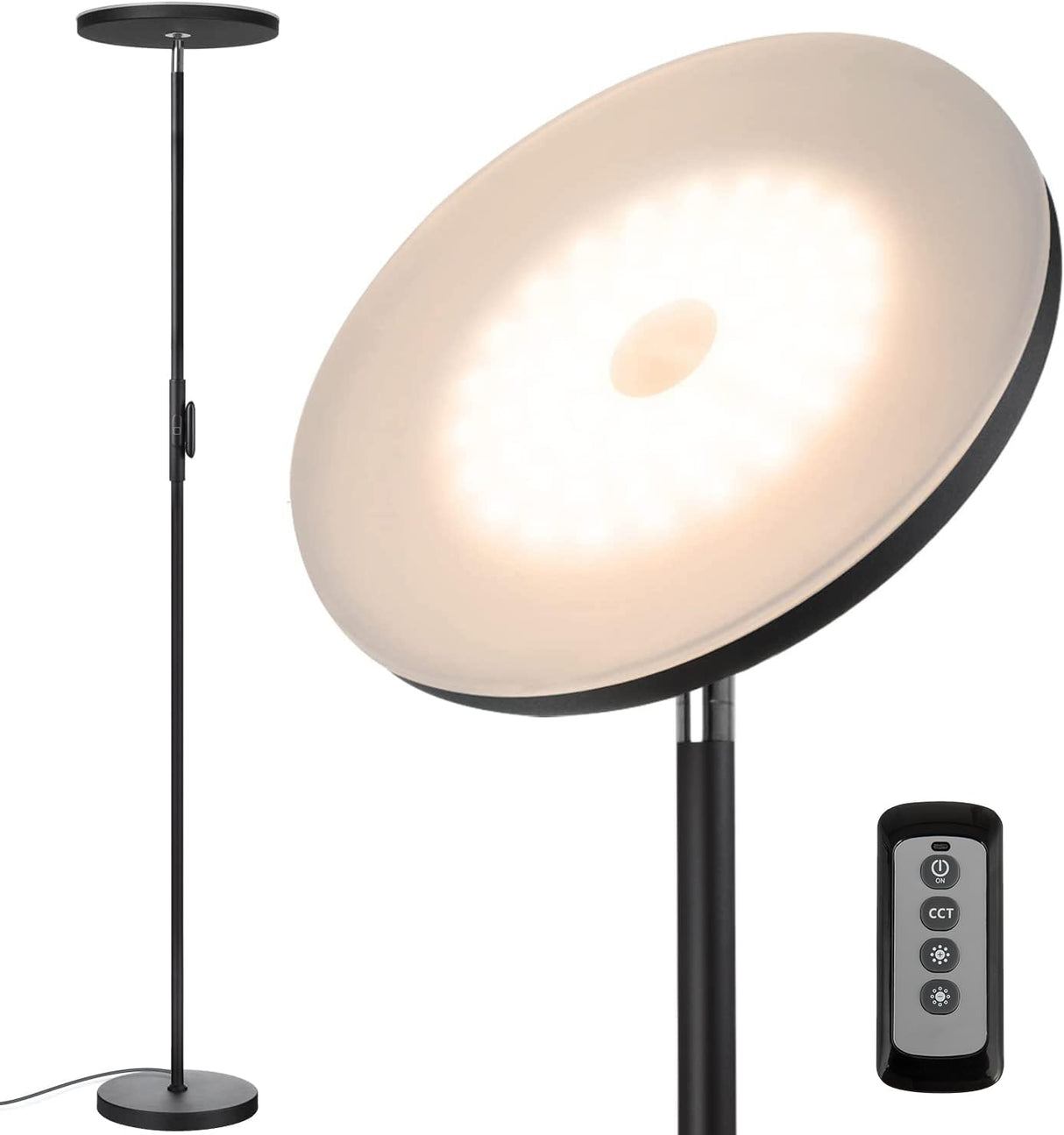JOOFO Floor Lamp,30W/2400LM Sky LED Modern Torchiere 3 Color Temperatures Super Bright-Tall Standing Pole Light with Remote & Touch Control for Living Room,Bed Room,Office (Black) JOOFO