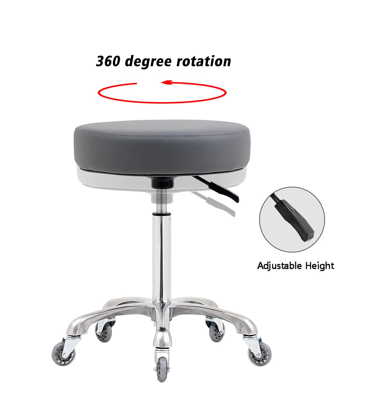 Ainilaily Rolling Stool with Wheels, Heavy Duty 400 lbs Stool for Shop Guitar Lab Tattoo Workbench Medical, Adjustable Swivel Stool Chair (Grey) Ainilaily
