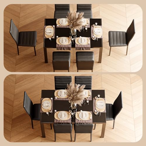 Bealife Kitchen Dining Table Set for 6, Tempered Glass 7 Piece Table and Chairs Set Modern for Home, Kitchen, Living Room, Dining Room,Black Bealife