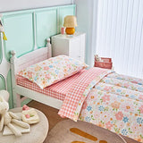 Joyreap 4 Piece Cotton Toddler Bedding Set for Girls, Pink Flowers Design, Soft n Breathable Cotton Toddler Comforter Set, Includes Quilted Comforter, Fitted Sheet, Top Sheet, and Pillow Case Joyreap