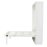 Merax Modern Full Size Murphy Bed with 2 Drawers, Space Saving Wall Bed Foldable into Wardrobe, Solid Pine Wood Frame, No Box Spring Needed, Beige Merax