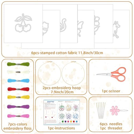 BEUNITONE Abstract Animal Embroidery Kit, 6PC Modern Line Art Needlepoint Kits with Hoops, Instructions, Threads, DIY Craft for Adults Beginners, Home Decor, Hand Embroidery Patterns for Gifts BEUNITONE