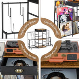 Record Player Stand with Vinyl Storage, Record Player Table with 8-Tier Vinyl Display Holder, Vinyl Record Stand Storage Up to 200 Albums, Turntable Stand with Metal Frame, End Table for Living Room ThreeHio
