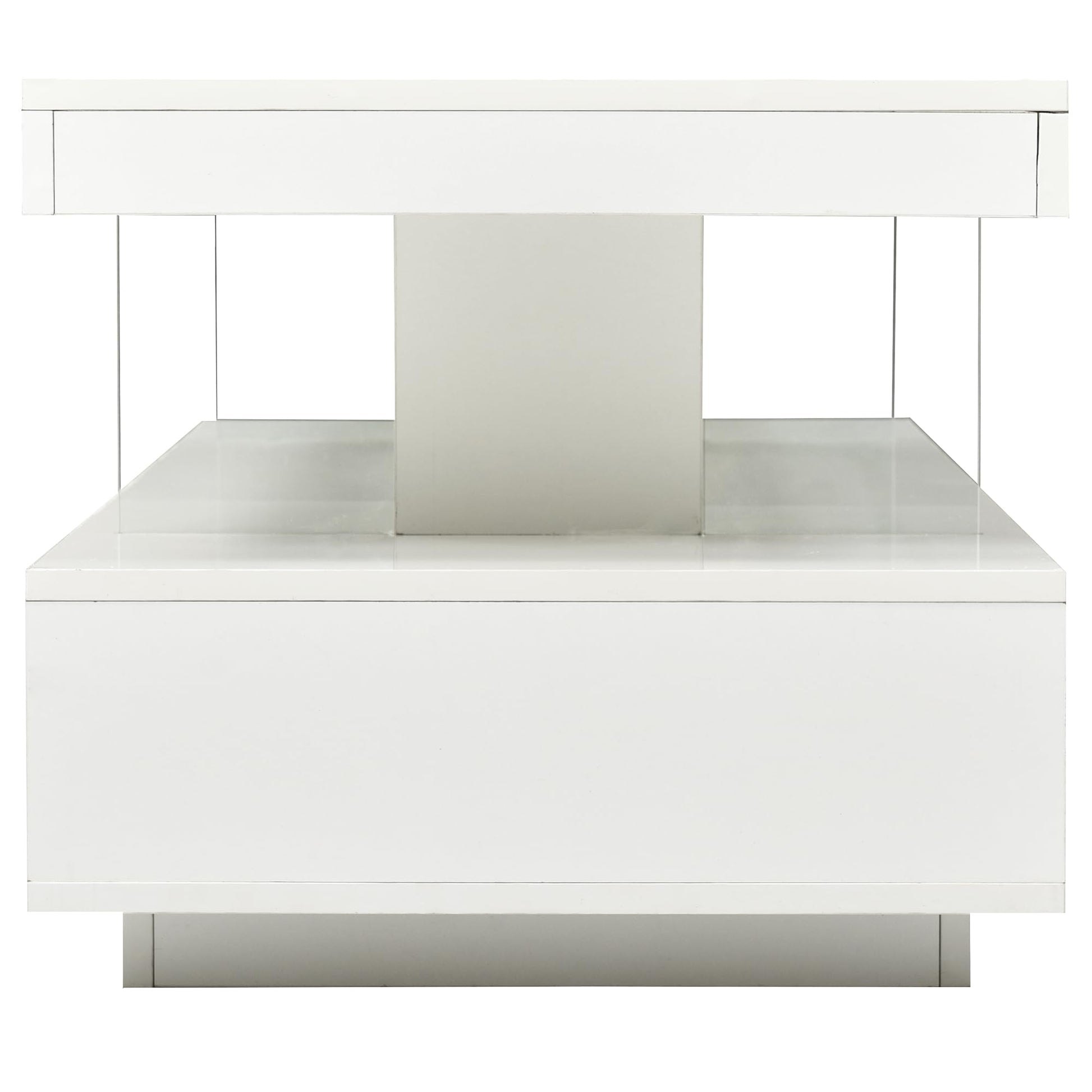 LED Coffee Table with Storage, Modern Center Table with Open Display Shelf & 2 Double Sliding Drawers, Accent Furniture with LED Lights for Living Room, Easy Assembly (White-HH80) - WoodArtSupply